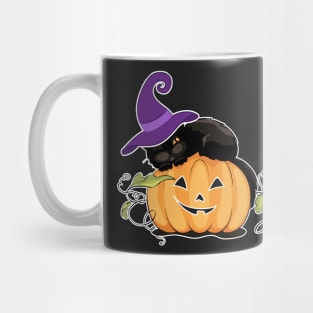 Witchy Black Cat and Funny Pumpkin Cute Halloween Mug